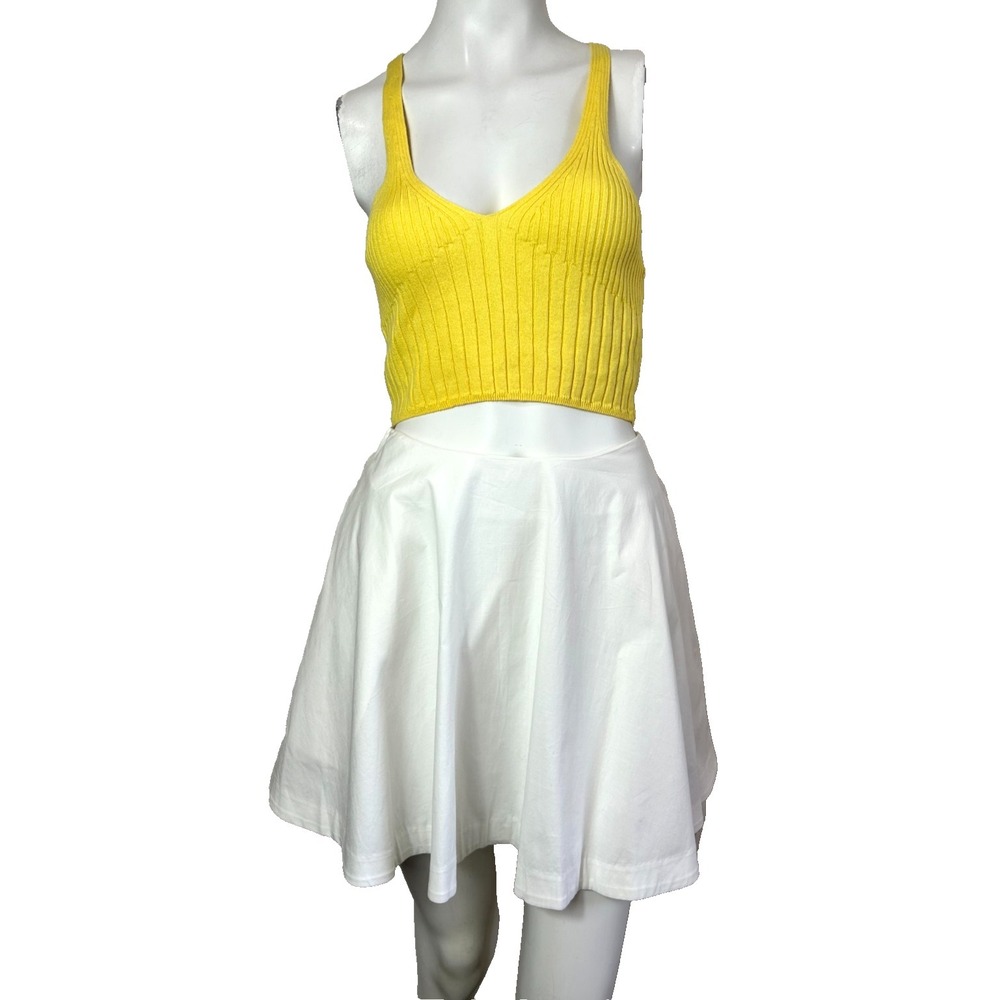 Reformation Flared Skirt Size 2 White Skater Pockets Organic Cotton Lined NEW